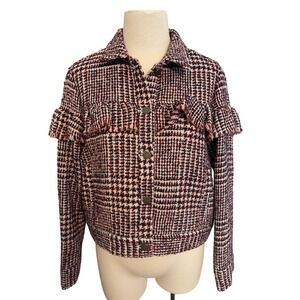 JACK by BB DAKOTA Women's Plaid Tweed Ruffle Jacket Size S
